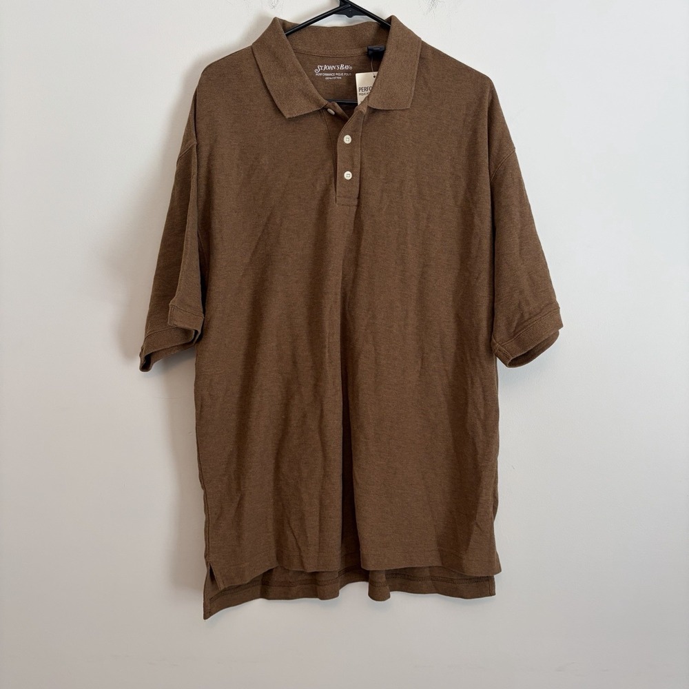 St‎ Johns Bay XL Performance Pique Polo Shirt Brown Short Sleeve Cotton Workwear